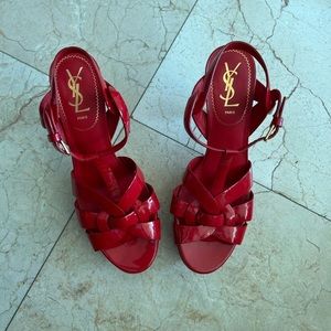 Saint Laurent Red Patent Platform Sandals
